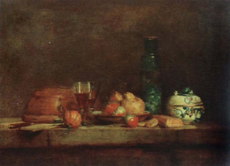 Jean Baptiste Simeon Chardin still life with bottle of olives oil painting image